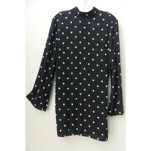 H&M Women's Divided Polka Dot Mini Dress LARGE Tie Neck Cut Out Monochrome Y2K